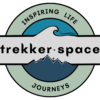 Circular trekker.space logo featuring a wave, mountains with a small cross, and the text Inspiring Life Journeys