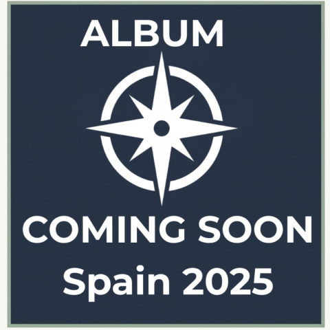 Dark slate-blue compass placeholder graphic for the upcoming Spain 2025 travel photography album on Trekker.Space.