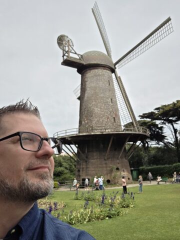 Jason viewing The Dutch Windmill in Golden Gate Park during the San Francisco 2026 trek.