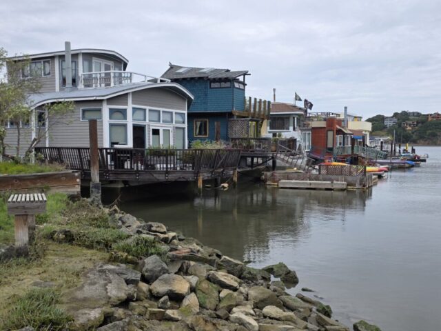 Floating houseboats in Sausalito during the San Francisco 2026 trek.