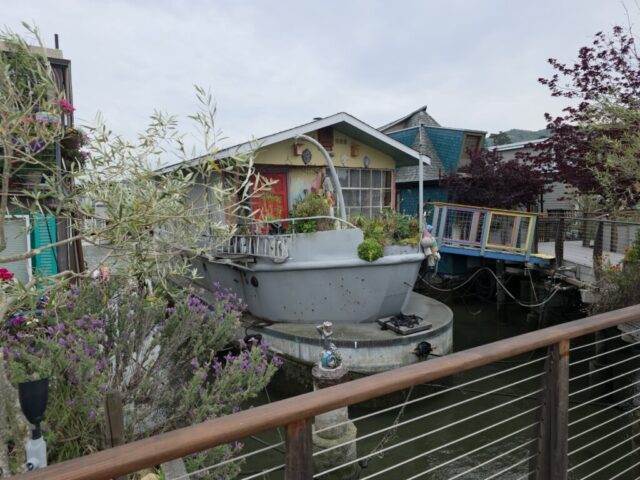 Floating houseboats in Sausalito during the San Francisco 2026 trek.