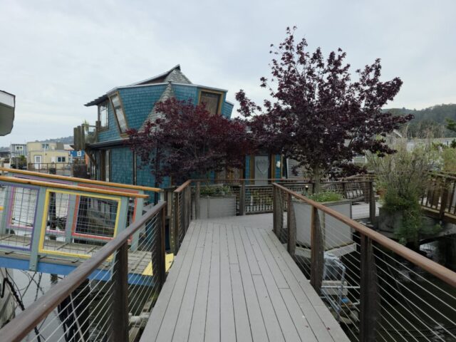 Floating houseboats in Sausalito during the San Francisco 2026 trek.